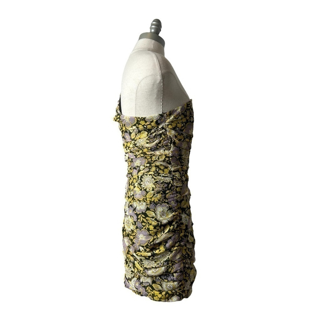 Zara Floral One Shoulder Pleated Metallic Mini Dress Party Event Size Medium - Picture 4 of 13